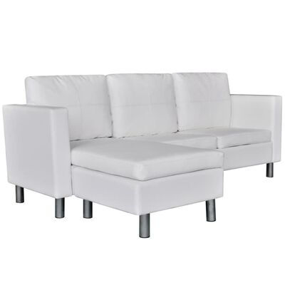 3 Seater Sofa Corner Office Living Room with Cushions Synthetic Leather White 1241980