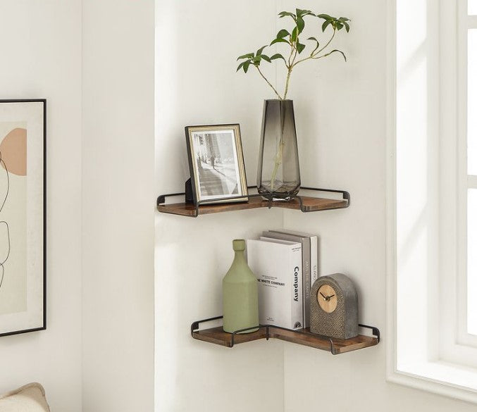 Wall-mounted Corner Shelf Set of 2 pcs Industrial Style living room bedroom kitchen Vintage brown LL-S831B01