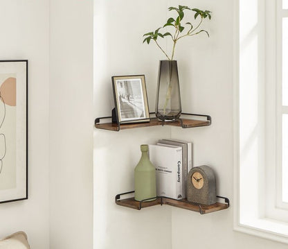 Wall-mounted Corner Shelf Set of 2 pcs Industrial Style living room bedroom kitchen Vintage brown LL-S831B01