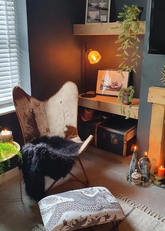 Armchair Butterfly Leather with Fur Living Room Chair 1246391