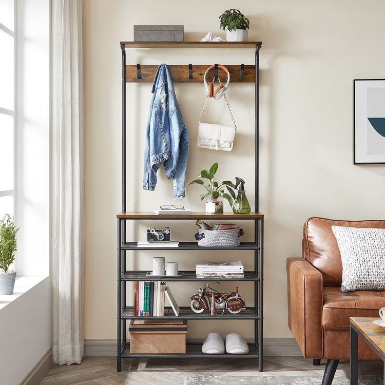 Eingangsmöbel Kleiderständer Kleiderbügel Schrank Garderobe Schuhregal für Korridor Vintage Braun HS-R408B01