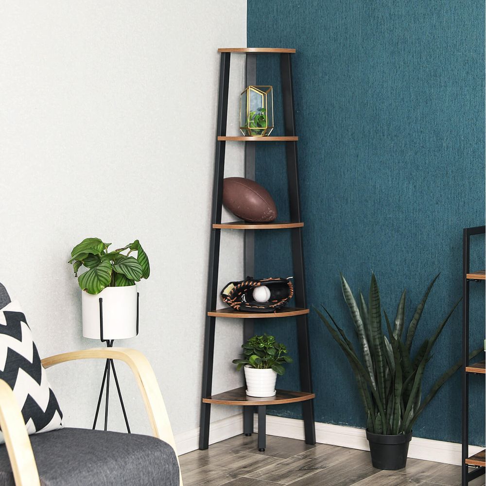 Corner Shelf Bookcase with 5 Shelves Living Room Bedroom Vintage Brown LL-S35X
