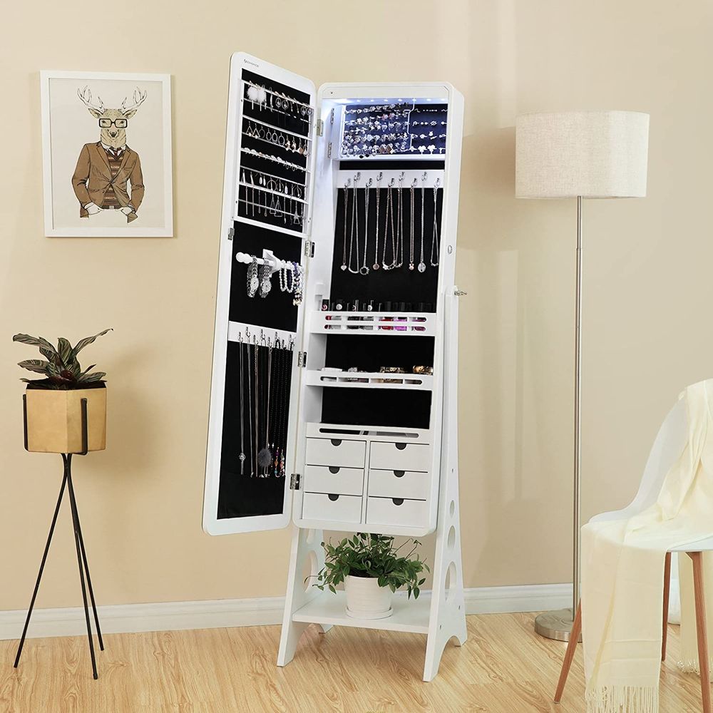 Ganzkörperspiegel Schlafzimmer Make-up Schmuckschrank Spiegelschrank Schmuckaufbewahrung Weiß JB-C89WT