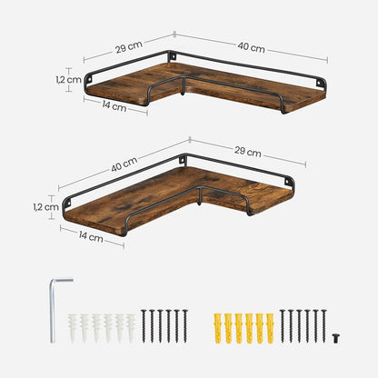 Wall-mounted Corner Shelf Set of 2 pcs Industrial Style living room bedroom kitchen Vintage brown LL-S831B01