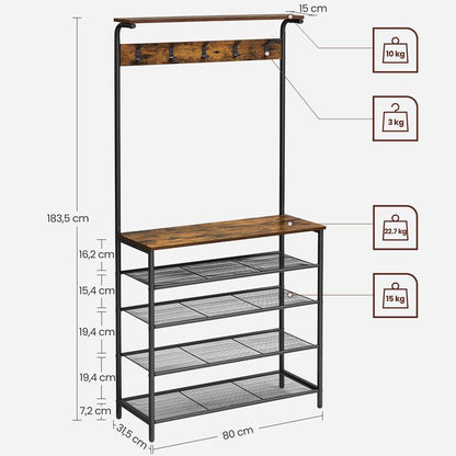 Eingangsmöbel Kleiderständer Kleiderbügel Schrank Garderobe Schuhregal für Korridor Vintage Braun HS-R408B01