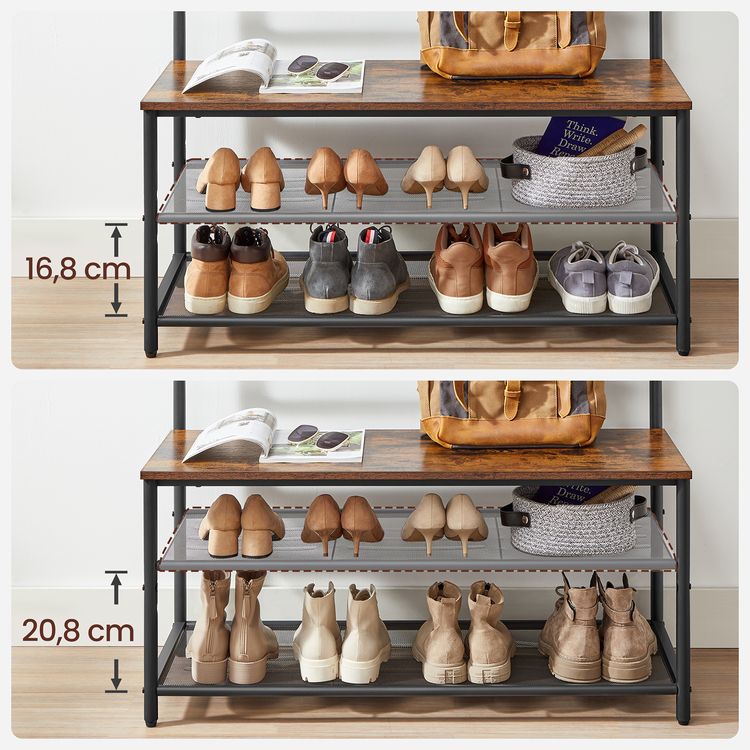 Entrance Furniture Coat Stand Clothes Hanger Closet Wardrobe Shoe Rack for Corridor Vintage Brown HS-R410B01
