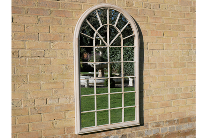 Antiker Fensterbogen mit Spiegel, weiß, metallisch, 60 x 116 cm, für Innen- und Außenbereiche, 141224