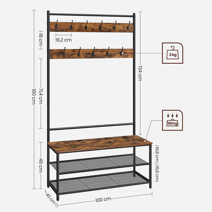 Entrance Furniture Coat Stand Clothes Hanger Closet Wardrobe Shoe Rack for Corridor Vintage Brown HS-R410B01
