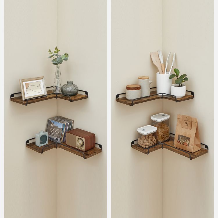 Wall-mounted Corner Shelf Set of 2 pcs Industrial Style living room bedroom kitchen Vintage brown LL-S831B01